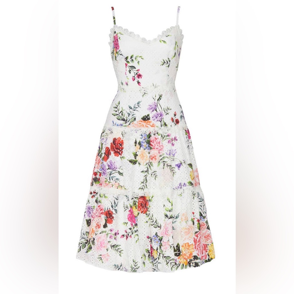 Marchesa Notte Eyelet Trim Floral Dress-size 6